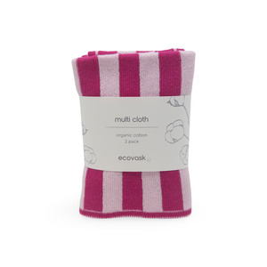 Multi Cloths: Multi Cloth 2pk - Raspberry | Sherbet Stripe
