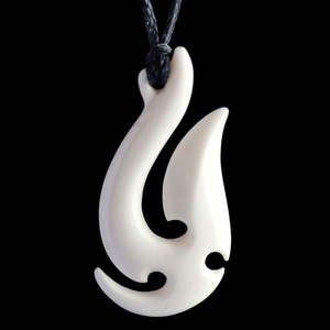 Craft: Matau Hook with Koru (2 Sizes) hand-crafted bone pendant