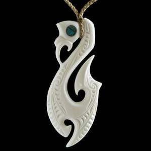 Craft: Large Engraved Manaia Matau, hand crafted Bone Pendant
