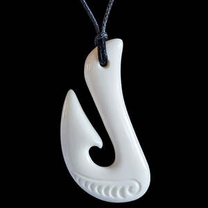 Craft: Bone Pendant, Medium Matau-Hook, with engraving