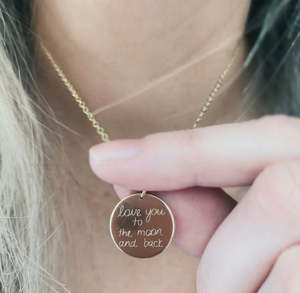 Handwriting Necklace Collection: Handwriting Engraved Round Pendant Necklace