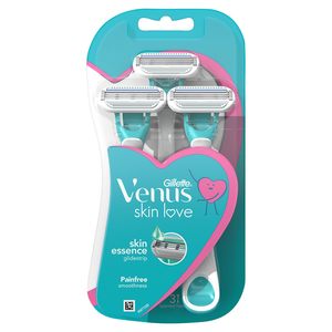 Mens: Gillette - Venus Women Set of 3 Skin Love Razors with Skin Essence - Blue & White