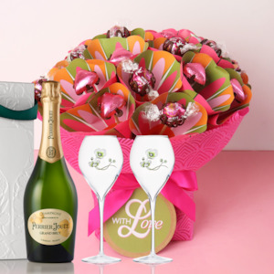 Mother's Day Bouquet Small with Perrier Jouet and Wine Glasses