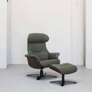 Armchairs: Blake Armchair / Footstool - Olive + Leather