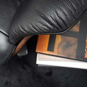 Armchairs: Blake Armchair / Footstool - Black + Leather