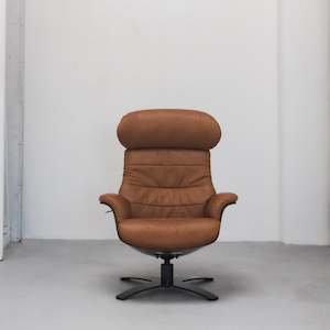 Armchairs: Blake Armchair / Footstool - Tan + Leather