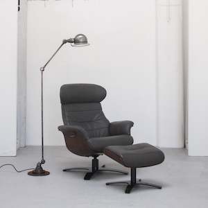 Blake Armchair / Footstool - Steel + Leather