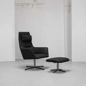 Apartment: Qing Swivel Chair + Footstool - Black