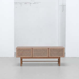 New: Racquet Media Cabinet - Oak + Rattan