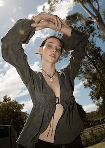 Afends Grace Cupro Tie Blouse - Deep Green