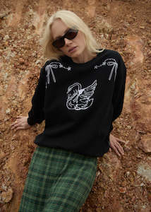 Womens Clothing: Afends Cygnet Recycled Crew Neck Sweatshirt  - Black