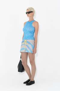 Womens Dresses: Mixed Media Dress - Blue Was $345 Now