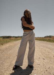 Womens Pants: Afends Drew Seersucker Wide Leg Pant - Taupe Check Was $135 Now