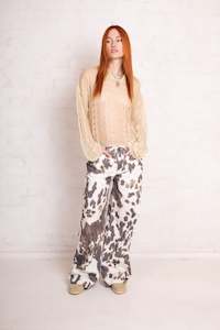 Womens Denim: Pelt Cow Print Release Jeans