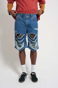 Womens Denim: Feral Shorts - Shredded  Denim