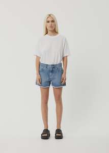 Womens Shorts: Isabella Low Rise Denim Shorts - Worn Blue