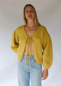 Womens Sweats Knits: Handknitted Tie Cardigan - Citron WAS $190 NOW