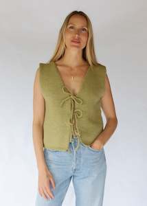 Womens Sweats Knits: Handknitted Tie Vest - Seagrass