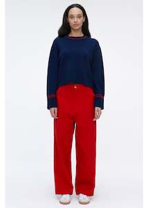 Womens Sweats Knits: Alpes Sweater - Navy With Red Trim Last One
