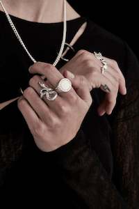 Mens Jewellery: Stolen Girlfriends Club Text Logo Sovereign Ring - Silver