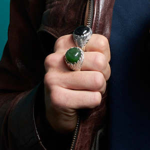 Mens Jewellery: Twin Fern Ring With Pounamu