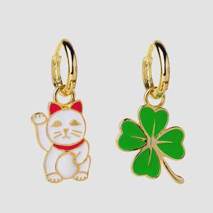 Earrings: Lucky Cat & Clover Hoop Earrings