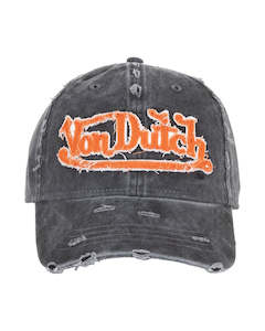 Accessories: Destroyed Twill Logo Dad Cap - Washed Black