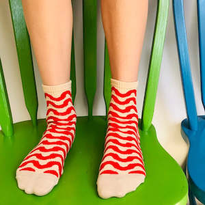 Cotton Socks - Waves Red