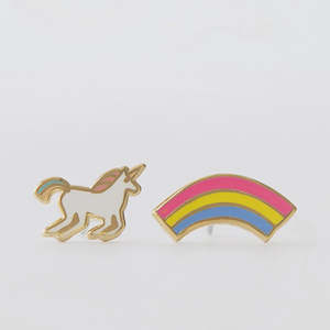 Yellow Owl: Unicorn & Rainbow Stud Earrings