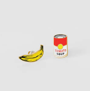 Pop Art Banana & Soup Stud Earrings