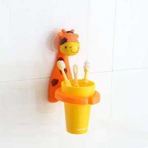 Rinse Cup: Kids Rinse Cup with Wall-Mounted Animal Holder