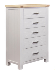 Bedroom: Sicily 5-Drawer Solid Wood White Tallboy / Chest