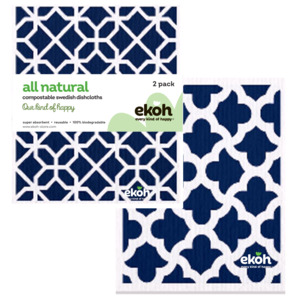 Cleaning Accessories: Swedish Dishcloths for Kitchen 2 Pack Eco Cloths Navy Geometric Print