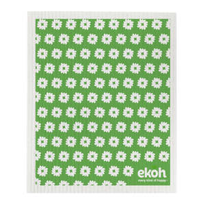 Cleaning Accessories: Eco Cleaning Cloths - Swedish Sponge Cloth Original Artist Daisy Apple Green - Compostable Sponge Cloth (1pc)