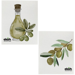 Cleaning Accessories: Swedish Dishcloth Eco Dish Cloths 2 Pack Olive Oil Prints Cleaning Cloths