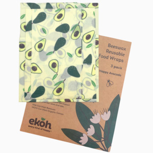 Eco Friendly Kitchen Essentials: Set of 3 Reusable Beeswax Food Wraps – Happy Avocado Print Bowl Covers