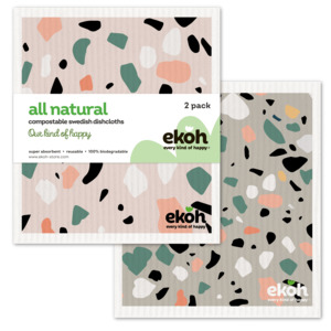 Eco Friendly Kitchen Essentials: Swedish Dishcloths for Kitchen Eco Dish Cloths 2 Pack Terrazzo Stone Cleaning Cloths