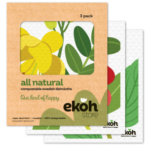 Eco Friendly Kitchen Essentials: 3pk Eco Cleaning Cloths Swedish Dishcloths the Paper Towel and Plastic Sponge Alternative - Botanical Prints