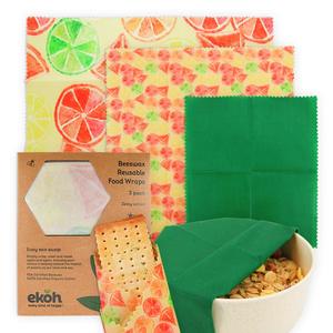 Beeswax Food Wraps Set of 3 Zesty Lemon Prints Reusable Organic Beeswax Food Wraps