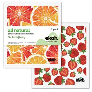 Bundles Multi Buys: Swedish Dishcloths Eco Dish Cloths 2 Pack Strawberry Citrus Prints Cleaning Cloths