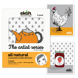 Eco Sponge Dish Cloths Compostable Swedish Dishcloths Artist Farmhouse 3 Pk
