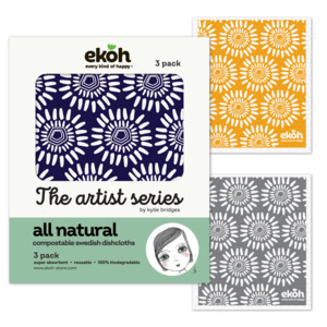Swedish Dishcloths Artist Prints Au Nz: Eco Sponge Dishcloth Natural Compostable Cleaning Cloths Artist Scandi Flora Prints 3 Pk