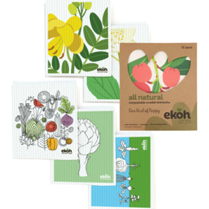 Swedish Dishcloths 12 Pack Zero Waste: Swedish Dishcloths Ultimate 12 pk Eco Sponge Cloths Botanical Prints - Biodegradable Dish Cloth