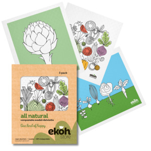 Swedish Dishcloths 3 Pack Fun Prints: 3pk Eco Cleaning Cloths Swedish Dishcloths the Paper Towel and Plastic Sponge Alternative - Veggie Mix Print