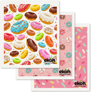 Swedish Dishcloths 3 Pack Fun Prints: Eco Cleaning Cloths Swedish Dishcloths the Paper Towel and Plastic Sponge Alternative 3Pk Sweet Treats