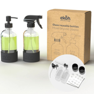Reusable Glass Bottles: Glass Spray Bottles 2 Pack 500ml - Refillable Pump & Spray Dispenser