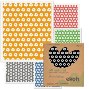 Bundles Multi Buys: Swedish Dishcloths 12 Pack Daisy Print | Reusable Eco Cleaning Cloths