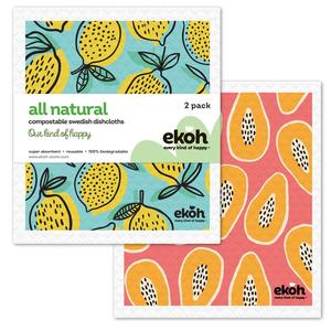 Swedish Dishcloths 2 Pack Papaya Lemons | Reusable Eco Cloths