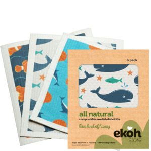 Swedish Dishcloths 3 Pack Fun Prints: Swedish Dishcloths 3 Pack Beach House - Reusable Eco Cleaning Cloths