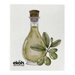 Bundles Multi Buys: Reusable Swedish Dishcloth – 1pc – Olive Oil Print Kitchen Cleaning Cloth – Plastic-Free & Compostable | EKOH